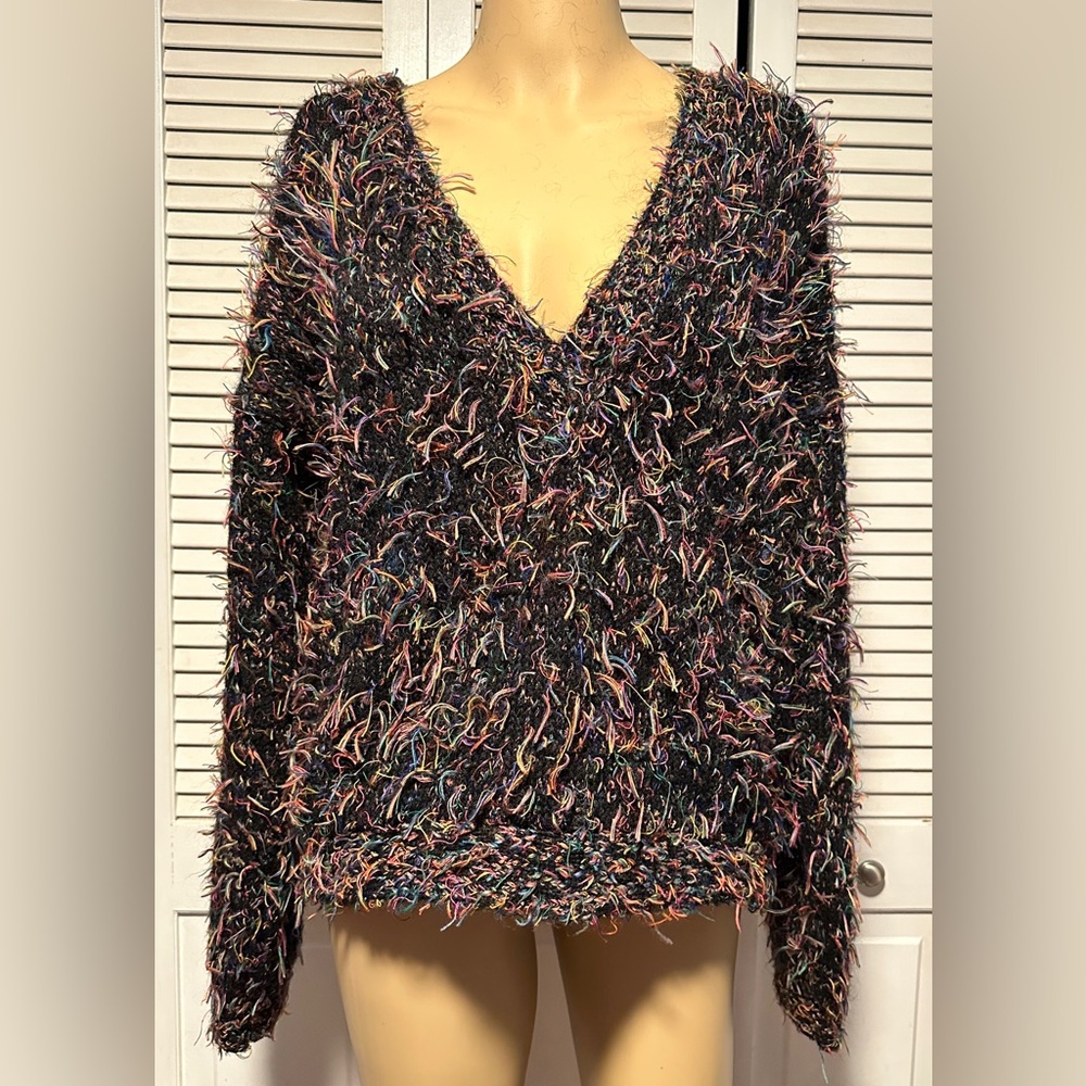 Pasta Multicolor Sweater Shaggy Fringe Eyelash Black Mohair L